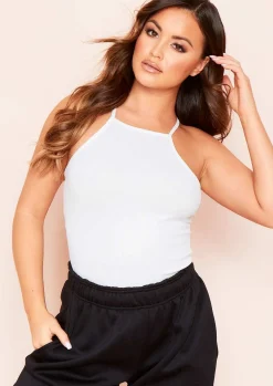 Cheap Seva White Ribbed Racer Back Cami Top Women Basics
