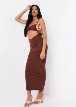 Shahena Chocolate Ruched Strappy Bralet Crop Top^Missy Empire Sale