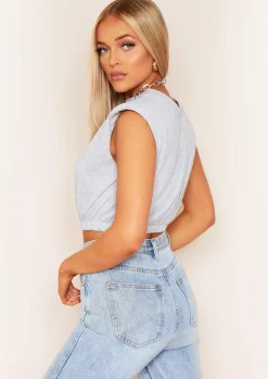 Sharla Grey Padded Shoulder Crop Top^Missy Empire Cheap