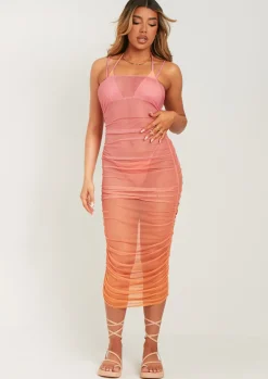 Best Sale Sharon Pink Ombre Print Mesh Midaxi Dress Women Dresses