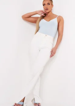 Sidra Pastel Blue Smooth Plunge Strappy Bodysuit^Missy Empire Shop