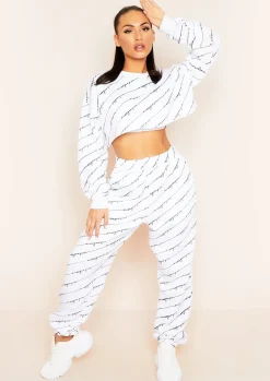 Flash Sale Sienna White Handwriting Branded Cropped Sweater Women Loungewear