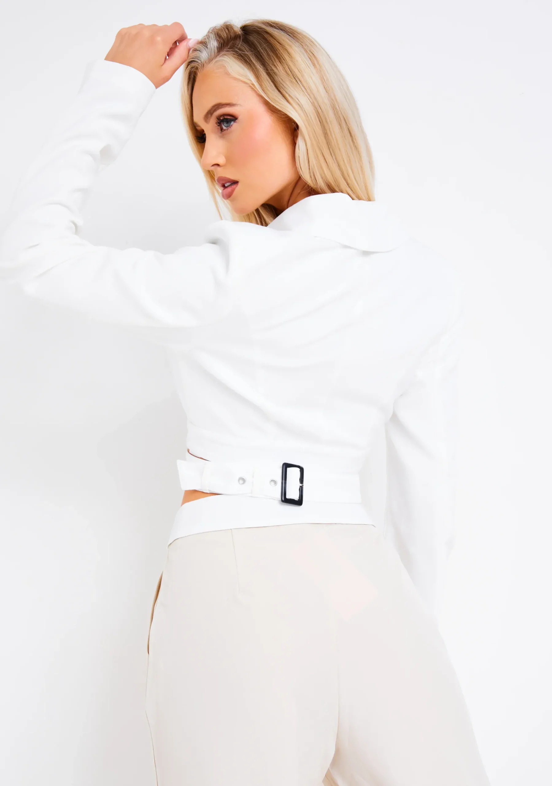 Sienna White Wrap Cut Out Detail Cropped Blazer^Missy Empire Store