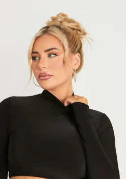 Sierra Black High Neck Long Sleeve Crop Top^Missy Empire Cheap