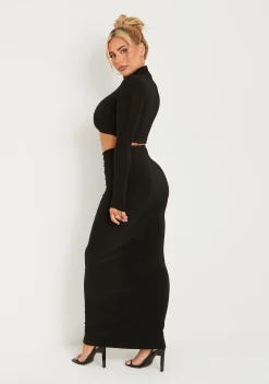 Sierra Black High Neck Long Sleeve Crop Top^Missy Empire Cheap