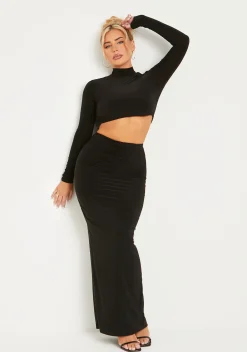 Sierra Black High Neck Long Sleeve Crop Top^Missy Empire Cheap