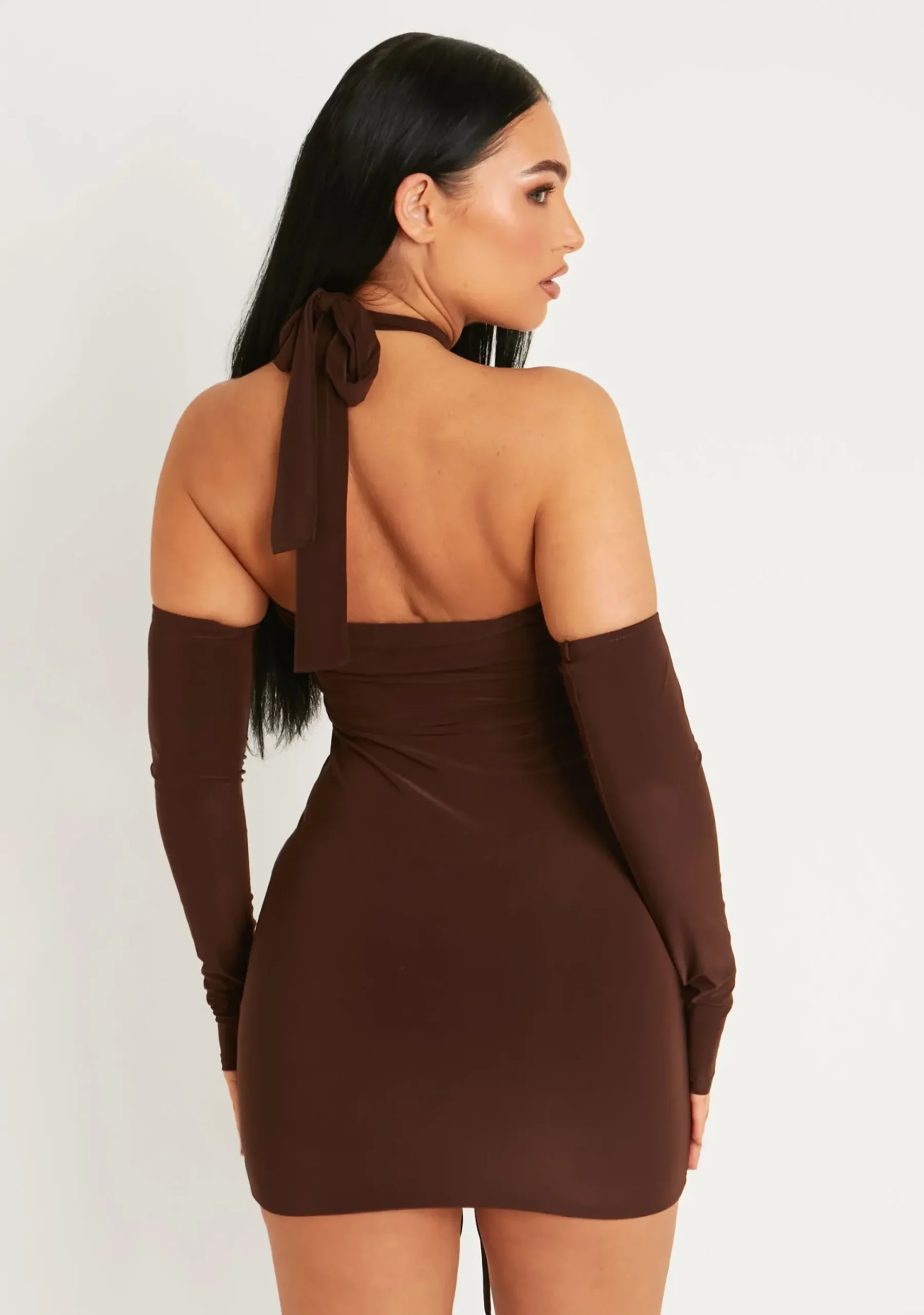 Online Simone Chocolate Cut Out Cold Shoulder Ruched Mini Dress Women Dresses