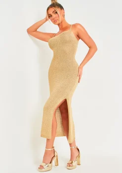 Outlet Skylar Gold Metallic Knit Midi Dress Women Dresses