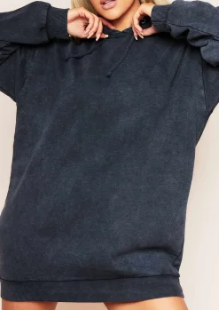 New Sofia Charcoal Acid Wash Oversized Hoodie Dress Women Loungewear