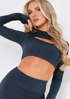 Sofia Black Cut Out Gym Crop Top^Missy Empire Sale