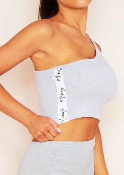 Sofia Grey One Shoulder Missy Tape Side Crop Top^Missy Empire Clearance