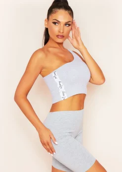 Sofia Grey One Shoulder Missy Tape Side Crop Top^Missy Empire Clearance