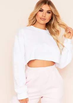 Sofia White Succeed Slogan Cropped Sweatshirt^Missy Empire New