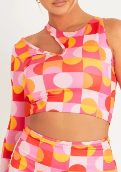 Stephanie Pink Geo Print One Shoulder Crop Top^Missy Empire Clearance
