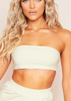 Stormi Cream Velour Bandeau Crop Top^Missy Empire Discount
