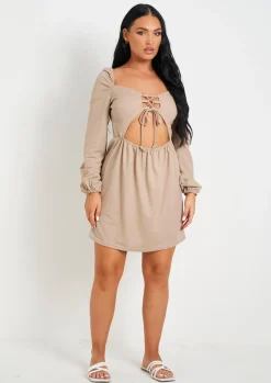 Best Sale Susie Buttermilk Lace Up Front Cut Out Long Sleeve Dress Women Dresses