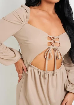 Best Sale Susie Buttermilk Lace Up Front Cut Out Long Sleeve Dress Women Dresses