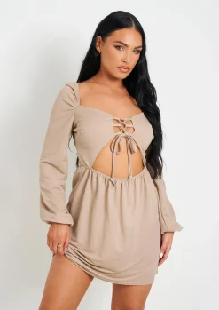Best Sale Susie Buttermilk Lace Up Front Cut Out Long Sleeve Dress Women Dresses