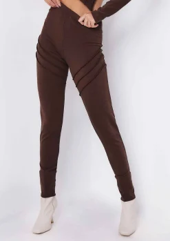 Shop Syd Chocolate Ribbed Panel Leggings Women Loungewear