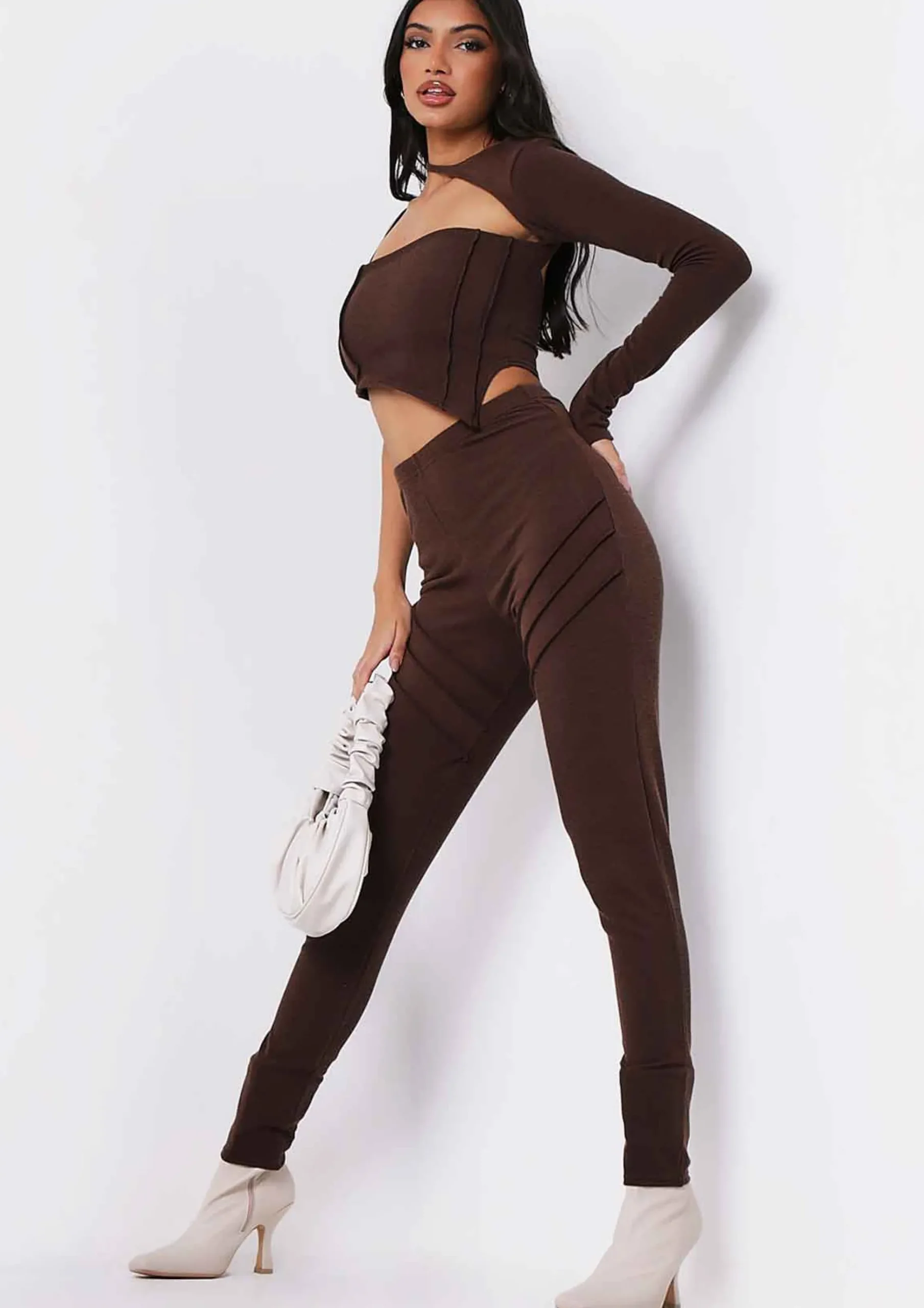 Shop Syd Chocolate Ribbed Panel Leggings Women Loungewear