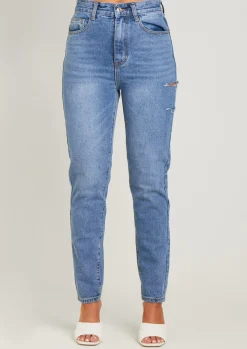 Syden Denim Ripped Side Mom Jeans^Missy Empire Shop