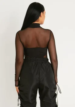 Tabitha Black Mesh Panel Bodysuit^Missy Empire Online