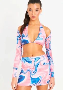 Taliyah Pink Swirl Printed Bikini Top With Matching Bolero^Missy Empire Store