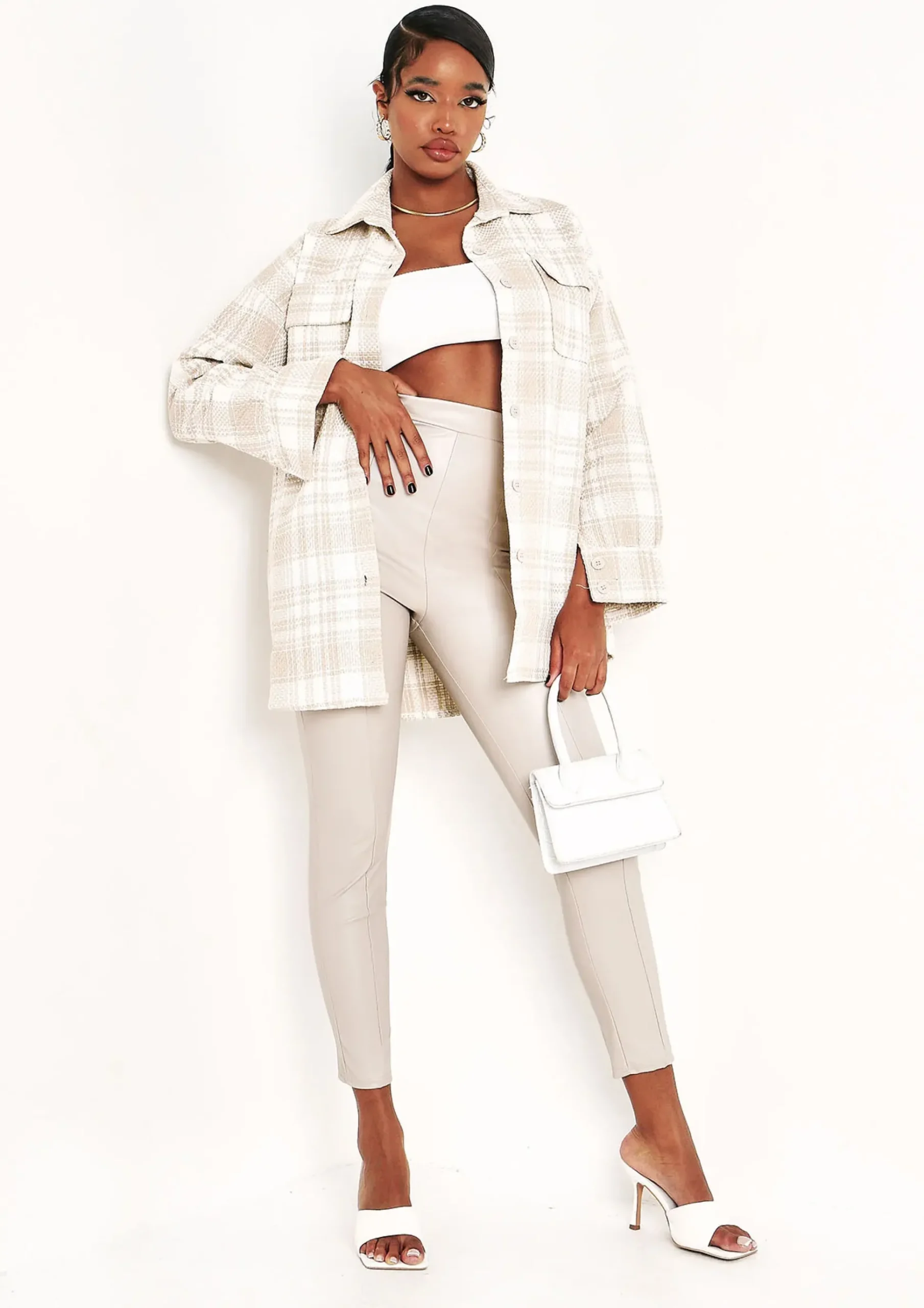 New Talma Beige Vegan Leather Pu Seamed Trousers Women Trousers