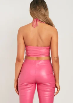 Tamia Pink Pu Halter Neck Crop Top^Missy Empire Flash Sale