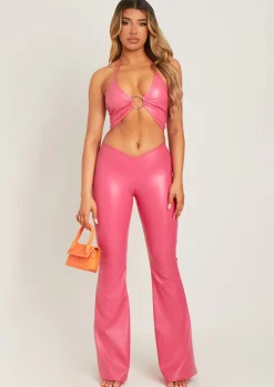 Tamia Pink Pu Halter Neck Crop Top^Missy Empire Flash Sale