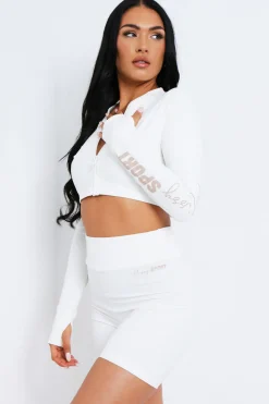 Store Tana Cream Missy Sport Zip Through Cropped Gym Jacket Women Activewear