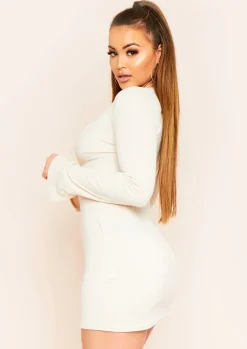 Shop Tania Beige Ribbed Double Zip Mini Dress Women Dresses