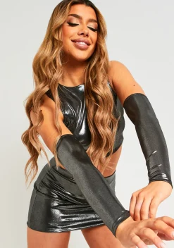 Tanya Silver Metallic Crop Top With Separate Sleeves^Missy Empire Sale