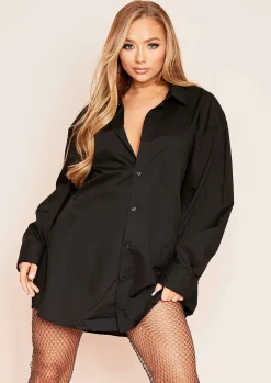 Clearance Tara Black Oversized Shirt Dress Women Dresses