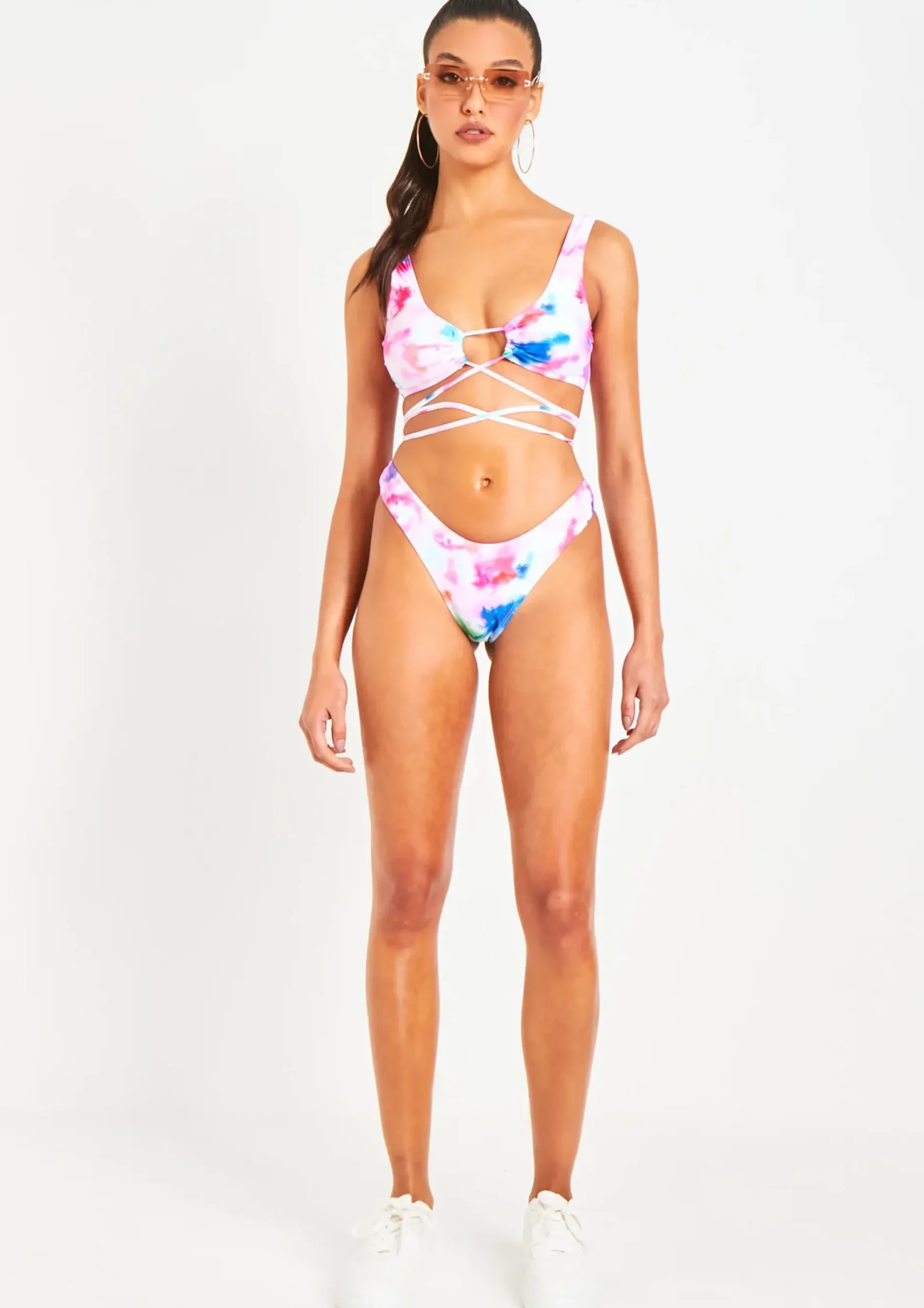 Tasha Multi Tie Dye Tie Front Bikini Set^Missy Empire Flash Sale