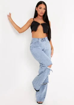 Tatiana Black Satin Lace Crop Top^Missy Empire Hot