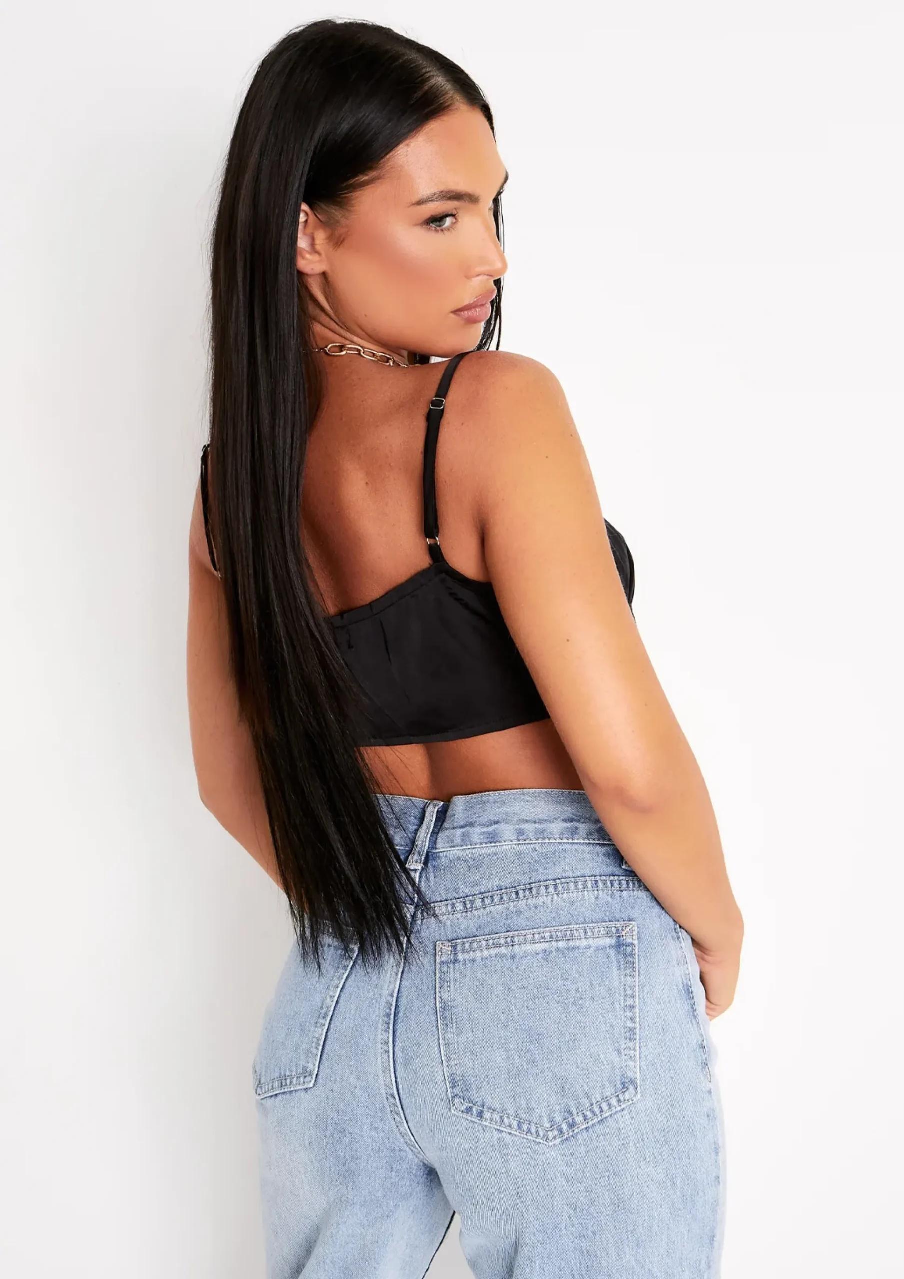 Tatiana Black Satin Lace Crop Top^Missy Empire Hot