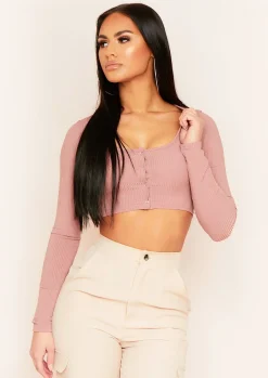 Tavia Mocha Popper Ribbed Crop Top^Missy Empire Shop