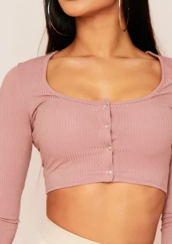 Tavia Mocha Popper Ribbed Crop Top^Missy Empire Shop
