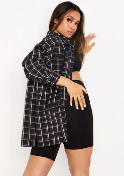 Teresa Black And White Longline Checked Oversized Shirt^Missy Empire Cheap