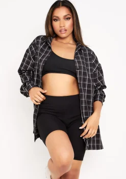 Teresa Black And White Longline Checked Oversized Shirt^Missy Empire Cheap