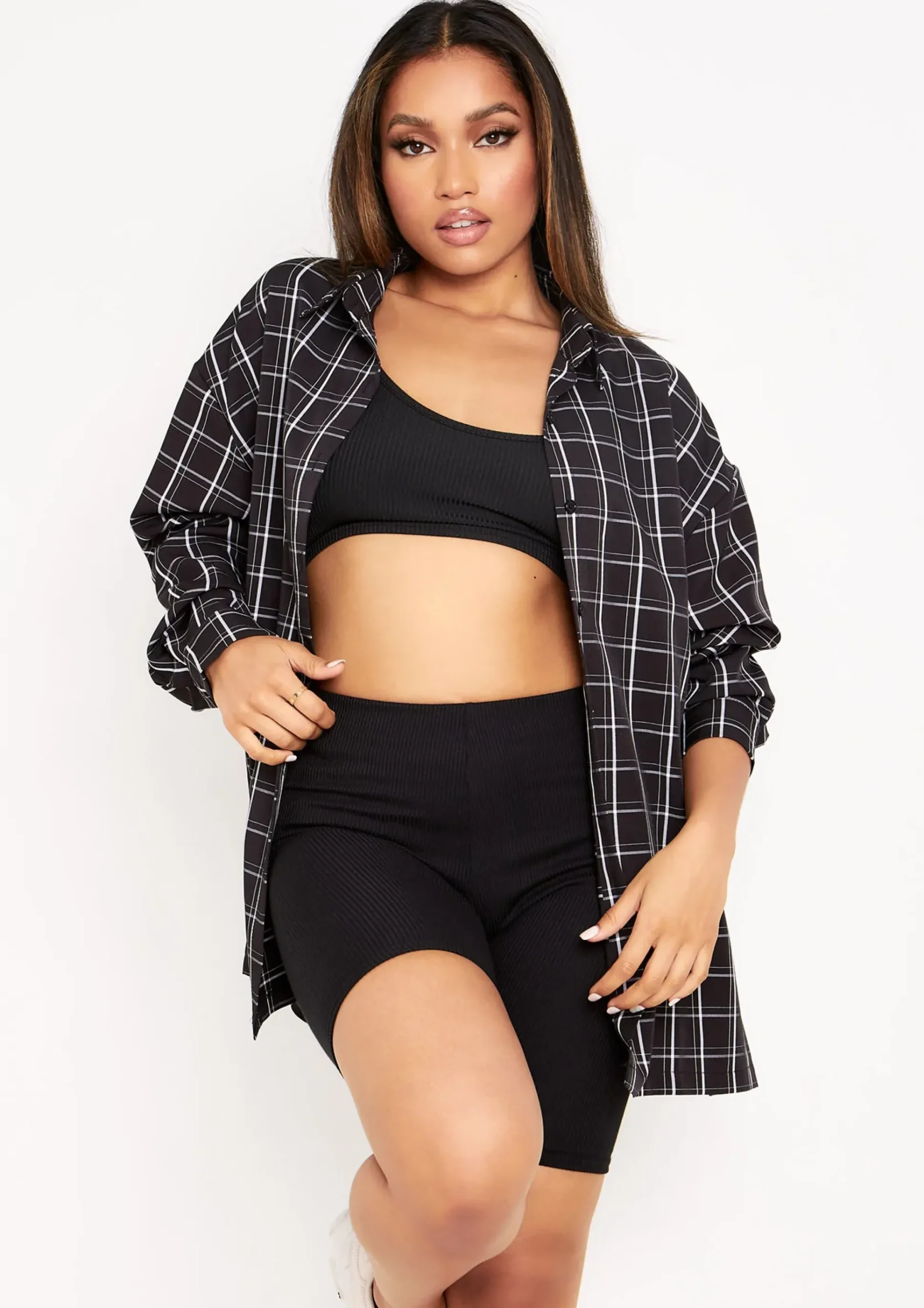 Teresa Black And White Longline Checked Oversized Shirt^Missy Empire Cheap