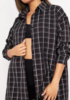Teresa Black And White Longline Checked Oversized Shirt^Missy Empire Cheap
