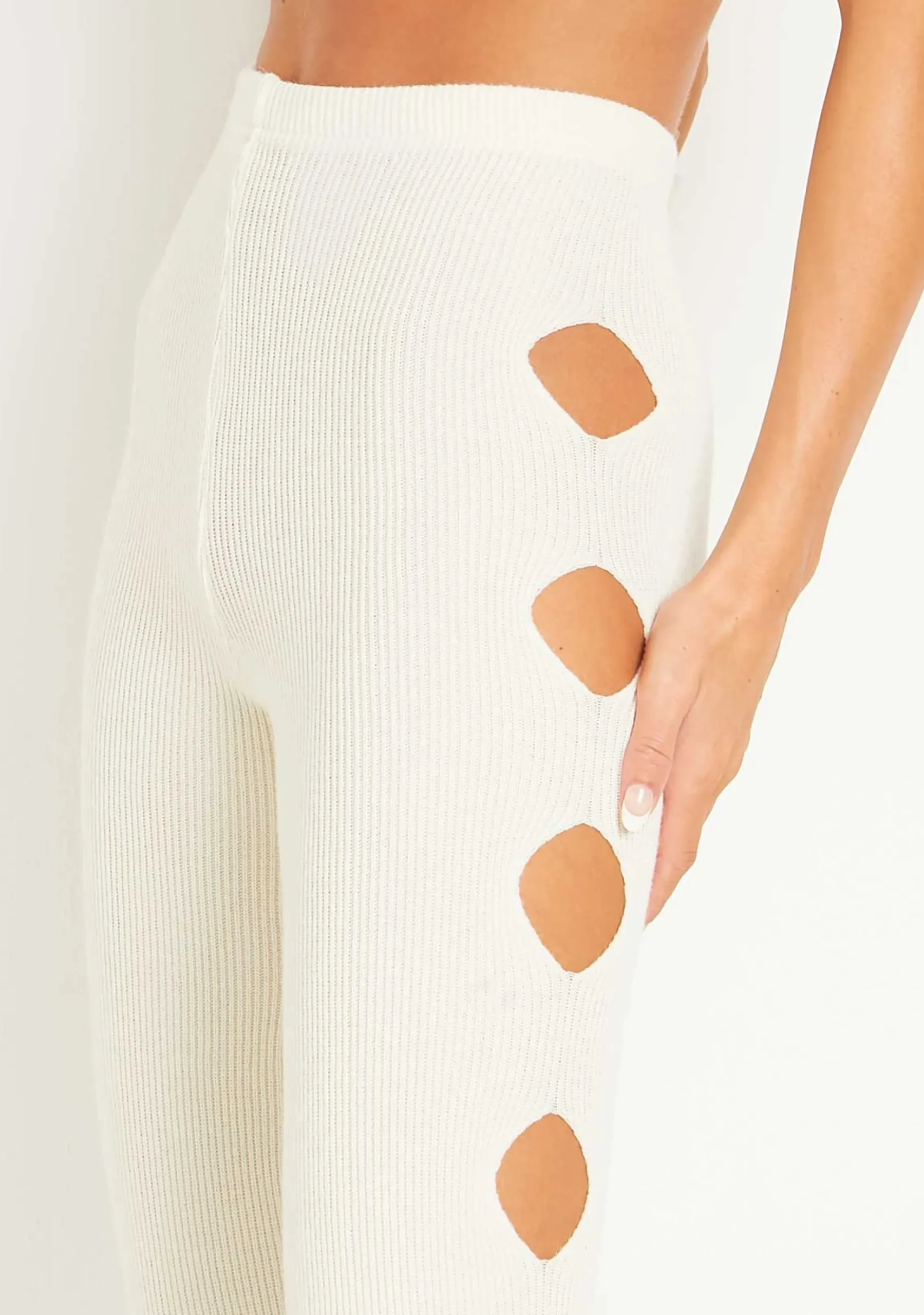 Cheap Tessa Cream Knitted Split Hem Trousers Women Trousers
