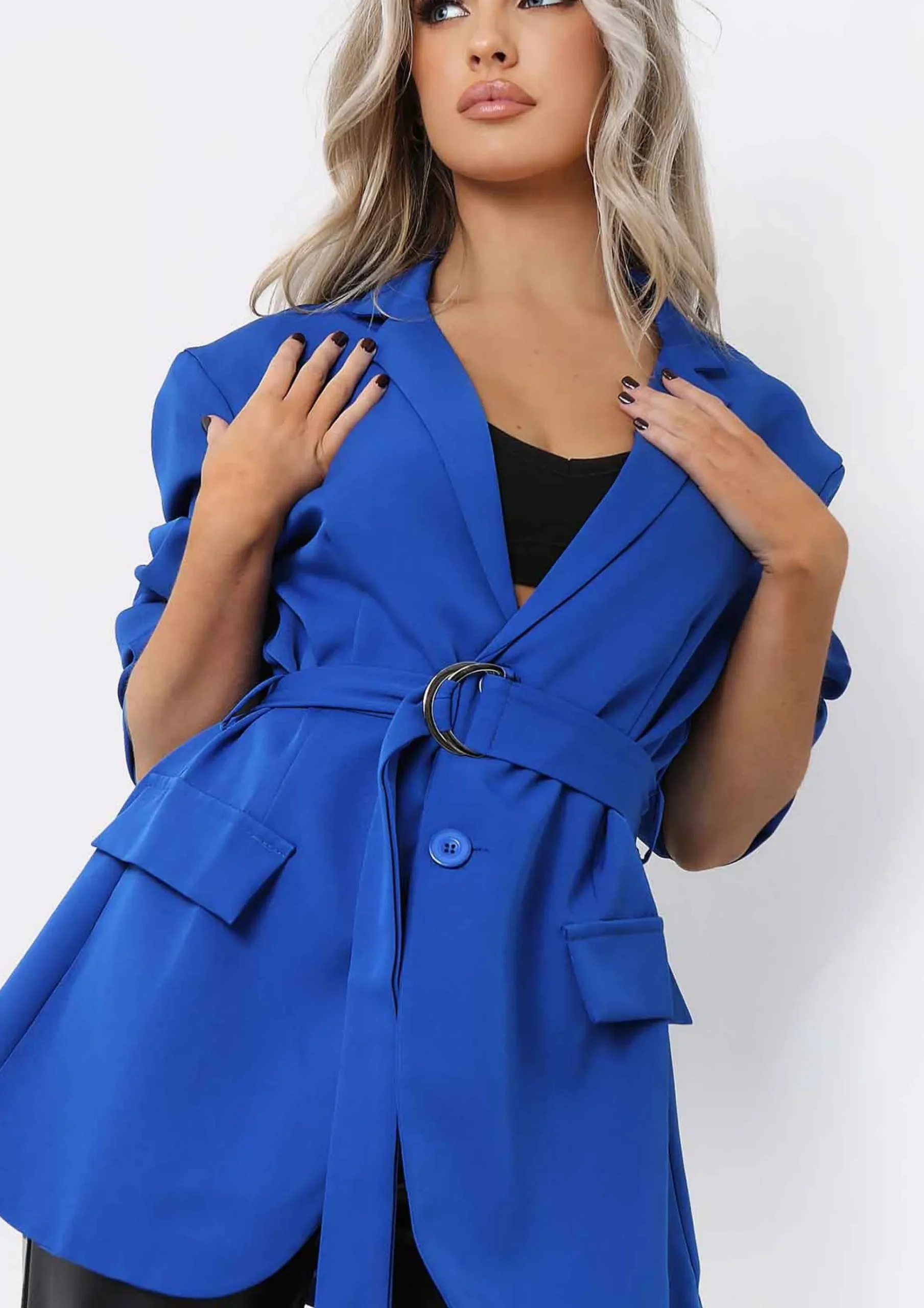 Tia Royal Blue Oversized Belted Blazer^Missy Empire Hot