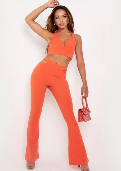 Cheap Tiffany Orange Flared Thong Back Trousers Women Trousers