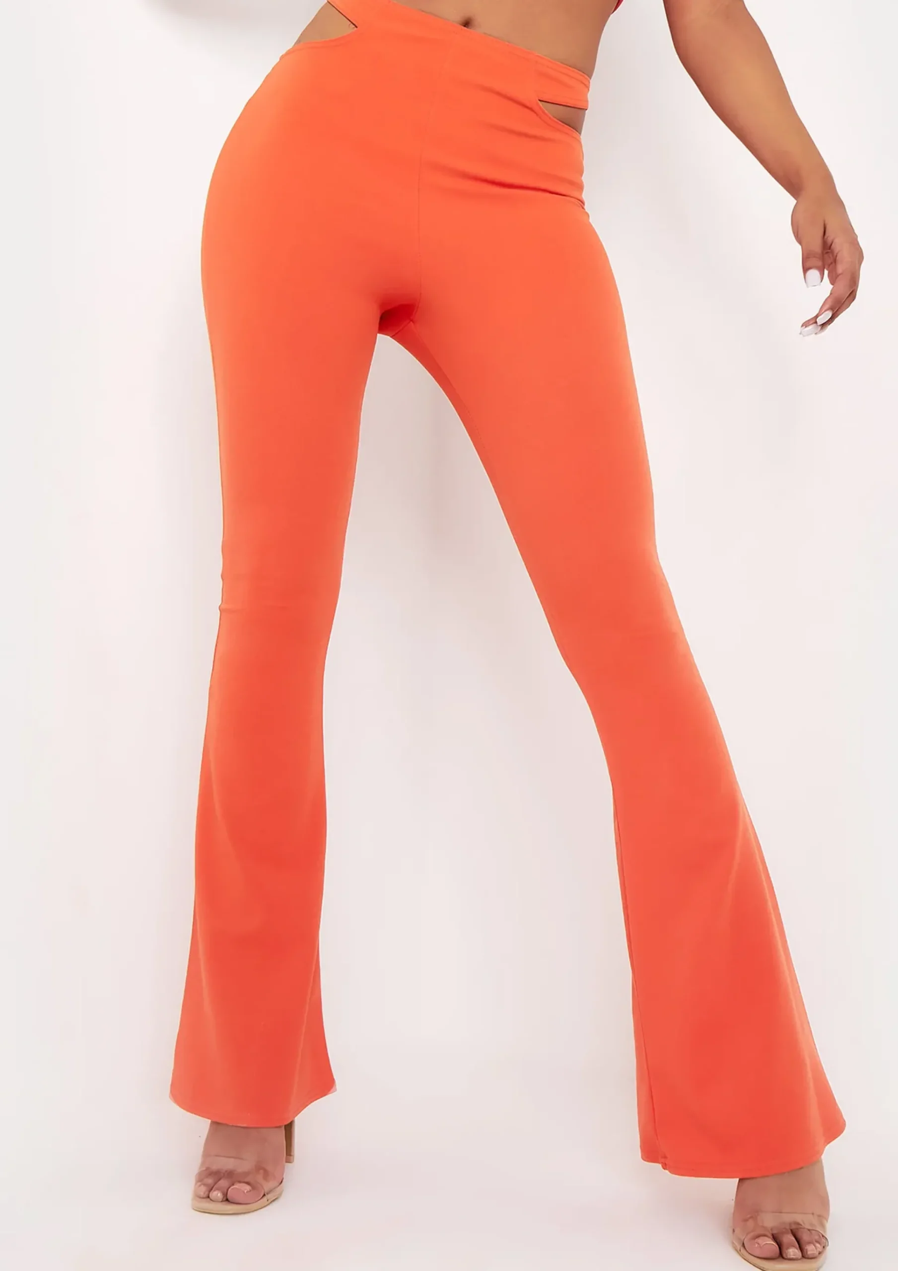 Cheap Tiffany Orange Flared Thong Back Trousers Women Trousers