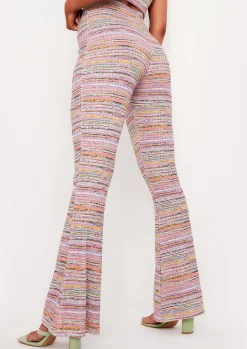 Fashion Tiffany Pink Space Dye High Waisted Flared Trousers Women Trousers