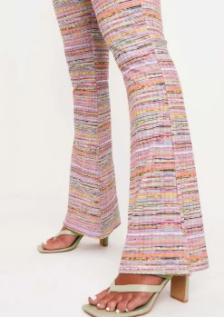 Fashion Tiffany Pink Space Dye High Waisted Flared Trousers Women Trousers