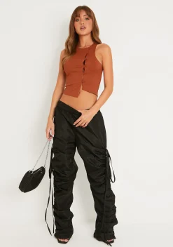 New Toyah Black Ruched Toggle Hem Cargo Trouser Women Trousers